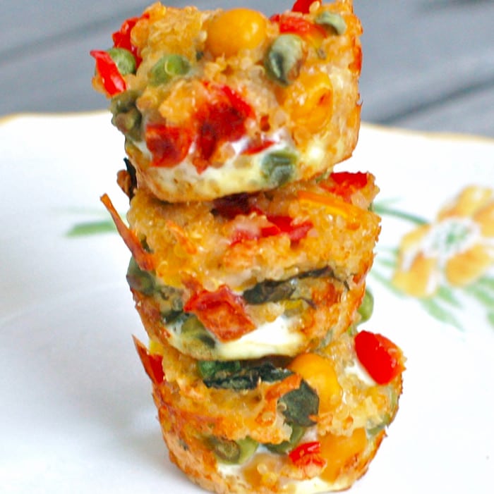 veggie quinoa bites for school lunch veggie quinoa bites stacked on a plate