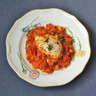 Summer Shakshuka Recipe on Plate Overhead