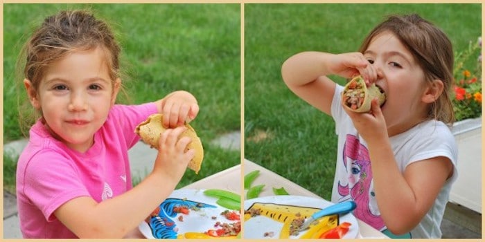 The whole family can participate in taco night with these smoky chipotle beef tacos topped with cooling guacamole and watermelon salsa! Get the gluten-free, dairy-free, and family-friendly recipe @jlevinsonrd. #healthybeeftacos #easybeeftacorecipe Girls Eating Chipotle Beef Tacos