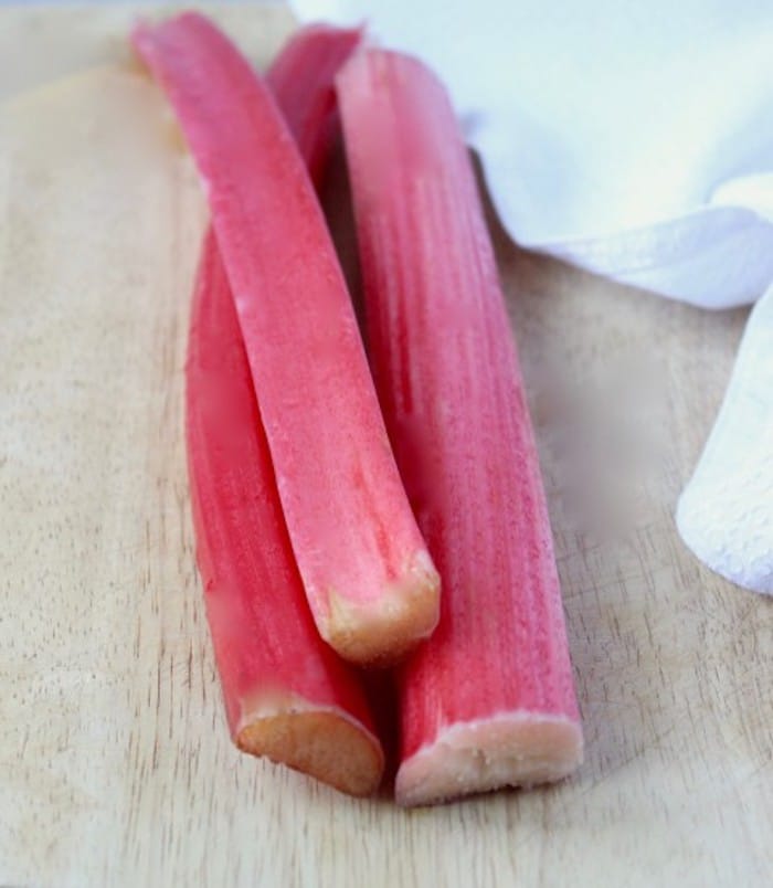 Rhubarb stalks Fresh Rhubarb stalks on cutting board