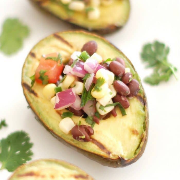 stuffed grilled avocados Grilled Avocados Close Up Filled with Salsa