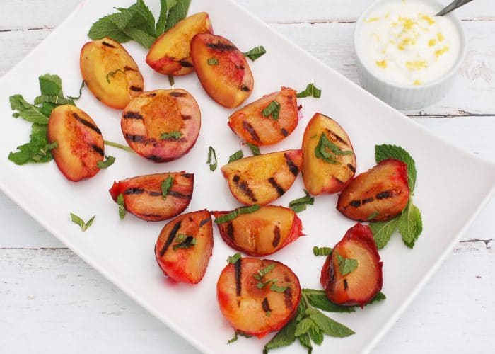 Grilled Stone Fruit on White Platter