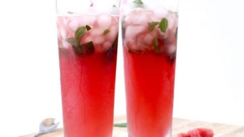 Sit back and relax this summer with a delicious and refreshing no-sugar added watermelon mojito full of the fresh flavors of summer!  Recipe via JessicaLevinson.com | #mojito #summercocktails #cocktails #watermelon #noaddedsugar