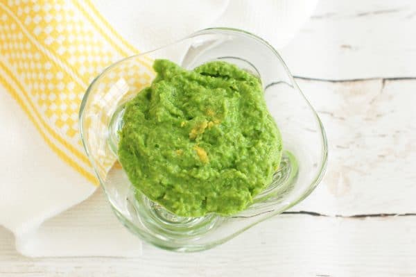 This bright and refreshing 3 Ingredient Minty Pea Dip is quick and easy to make and can be used in a variety of ways. Get this Vegan and Gluten-Free Recipe via JessicaLevinson.com #HealthyDipRecipe #SpringPeaRecipes #SpringRecipe Overhead 3 ingredient minty pea dip