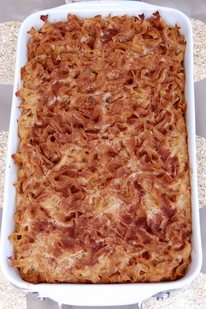 Dairy-free, nut-free apple noodle kugel casserole cinnamon apple noodle kugel casserole