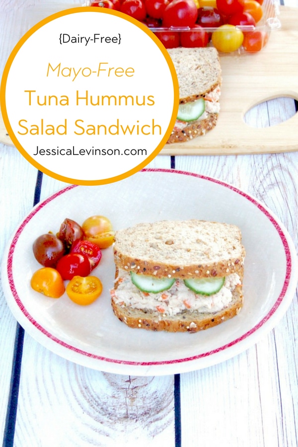 Mayo-Free Tuna Hummus Salad Sandwich | Jessica Levinson, MS, RDN, CDN The classic tuna salad gets an upgrade with this mayo-free tuna hummus salad sandwich, perfect for the kids' lunchbox or anyone's mid-day meal! Get the recipe at JessicaLevinson.com | #tuna #tunasalad #sandwich #tunasandwich #dairyfree #seafood2xwk