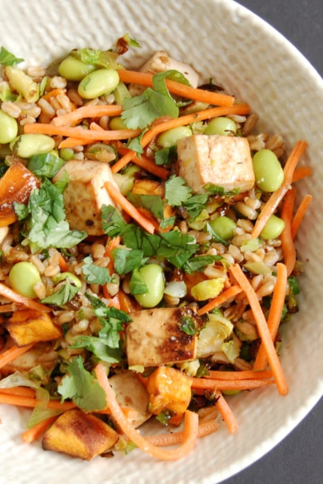 close up of Farro Buddha Bowl close up of Farro Buddha Bowl