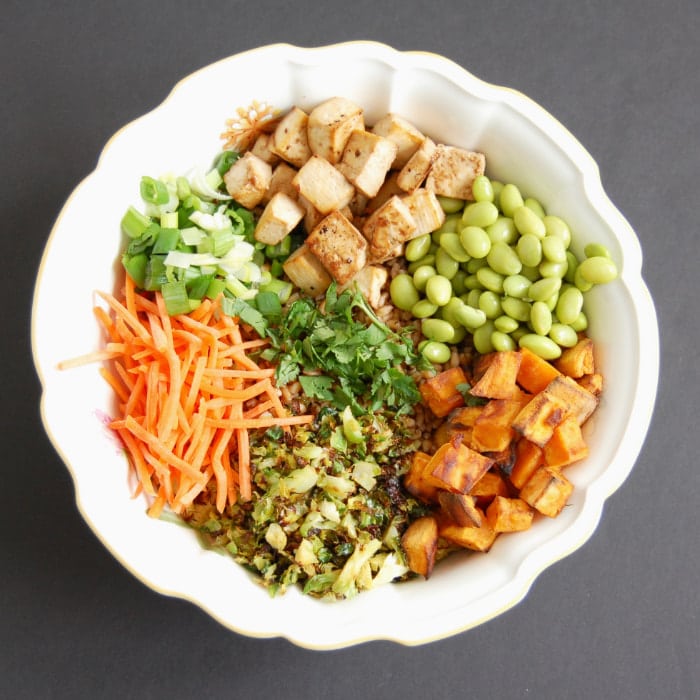 Farro Buddha Bowl before ingredients are mixed together Farro Buddha Bowl before ingredients are mixed together
