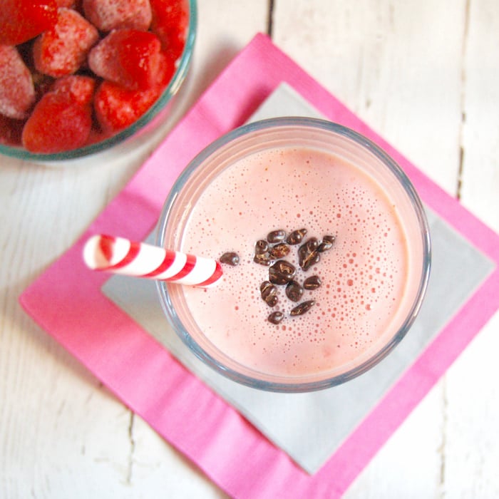 strawberry smoothie with cocoa nibs strawberry kefir smoothie with cocoa nibs