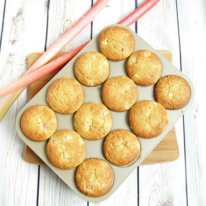 Rhubarb Ginger Lemon Muffins Rhubarb Ginger Lemon Muffins in Pan