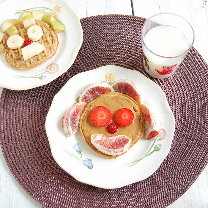 frozen whole grain waffles topped with peanut butter and fruit are one of many healthy breakfasts to get out the door in the morning whole grain waffles with peanut butter and fruit