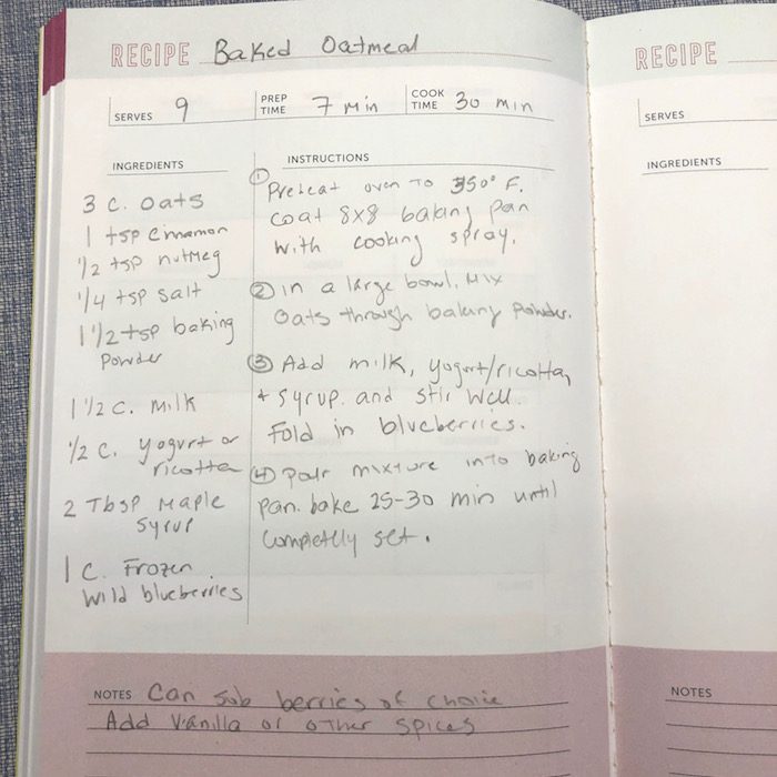 Sample recipe page from 52-Week Meal Planner Sample recipe page from 52-Week Meal Planner workbook