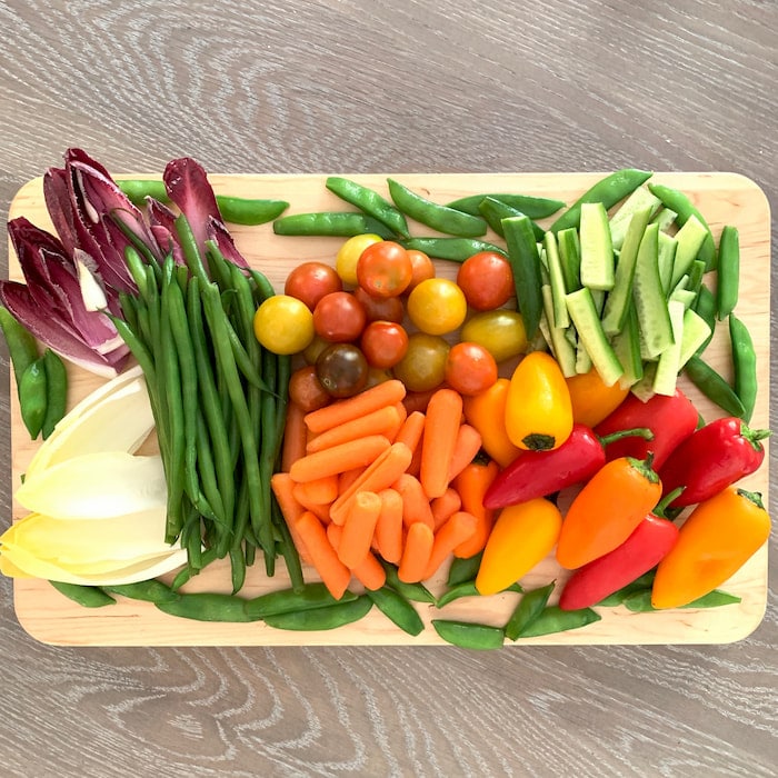 Veggie graze board wood graze board with mixed vegetables